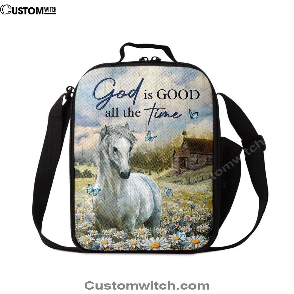 White Horse God Is Good All The Time Lunch Bag For Men And Women, Spiritual Christian Lunch Box For School, Work