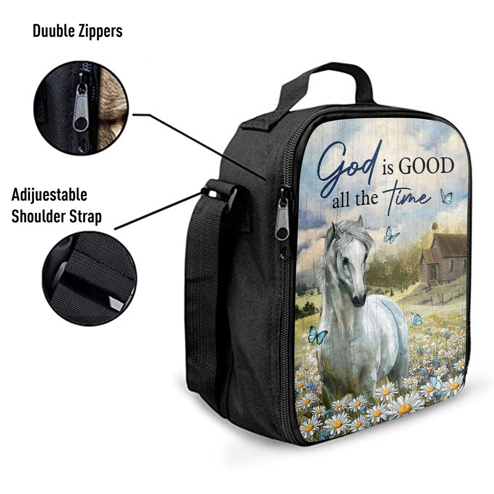 White Horse God Is Good All The Time Lunch Bag For Men And Women, Spiritual Christian Lunch Box For School, Work