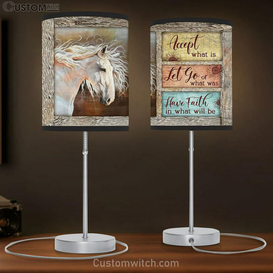 White Horse Have Faith In What Will Be Table Lamb Art - Bible Verse Lamb Gift - Christian Bedroom Decor