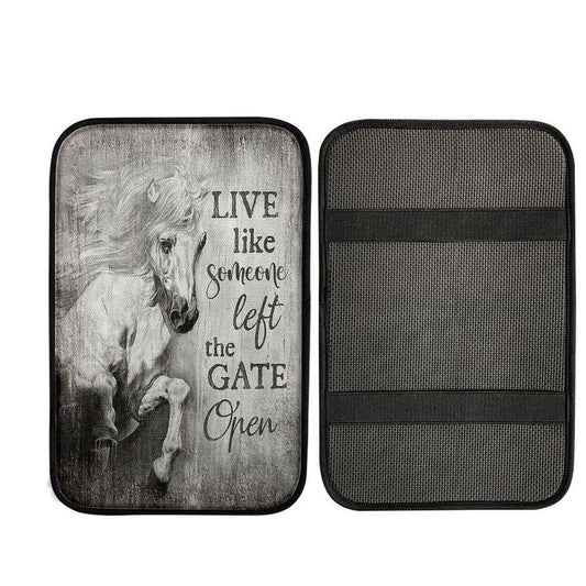 White Horse Live Like Someone Left The Gate Open Car Center Console Cover, Bible Verse Car Interior Accessories