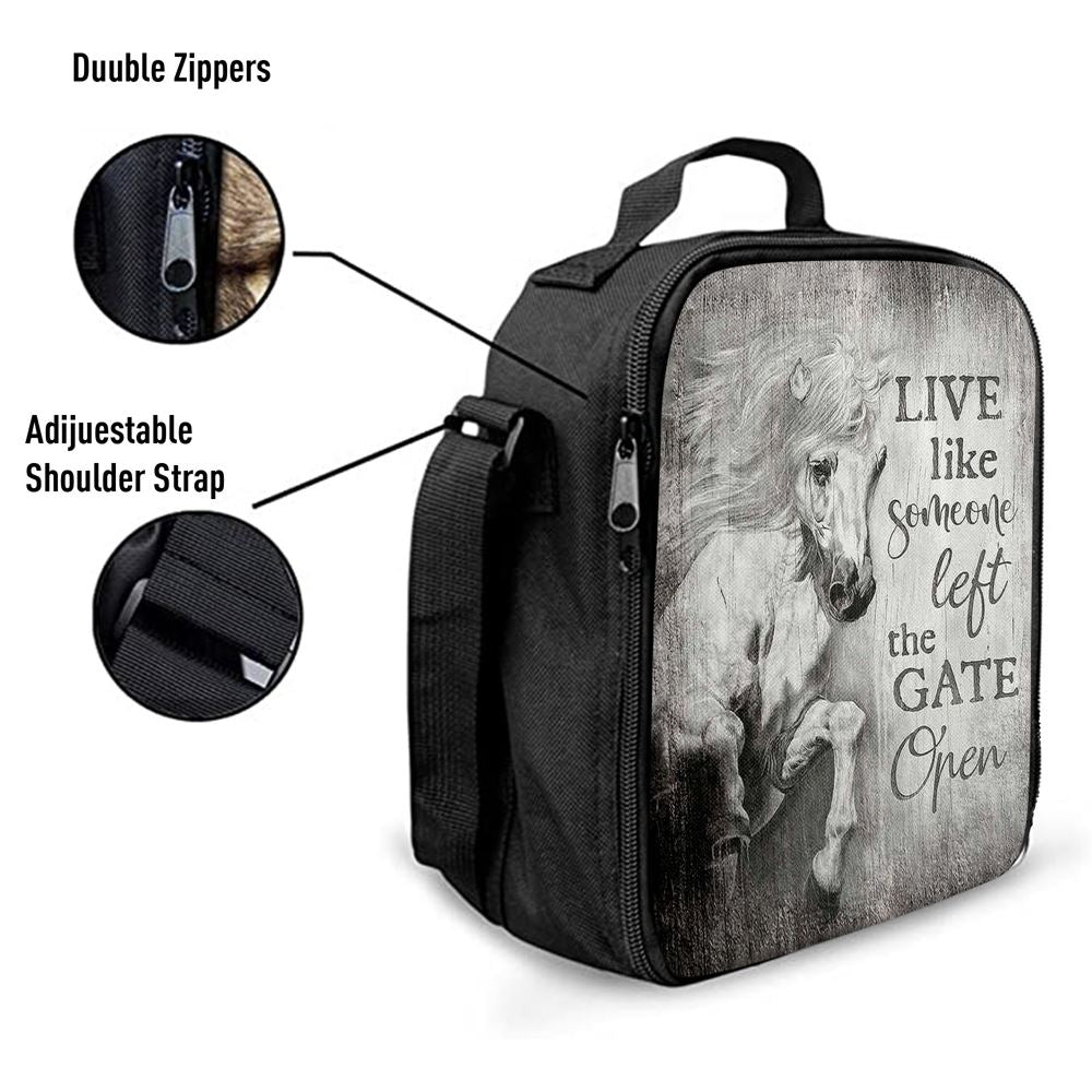White Horse Live Like Someone Left The Gate Open Lunch Bag For Men And Women, Spiritual Christian Lunch Box For School, Work