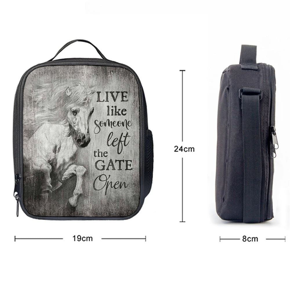 White Horse Live Like Someone Left The Gate Open Lunch Bag For Men And Women, Spiritual Christian Lunch Box For School, Work