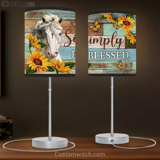 White Horse Simply Blessed Table Lamb Art - Bible Verse Lamb Gift - Christian Bedroom Decor