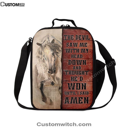 White Horse The Devil Thought He'd Won Until I Said Amen Lunch Bag For Men And Women, Spiritual Christian Lunch Box For School, Work