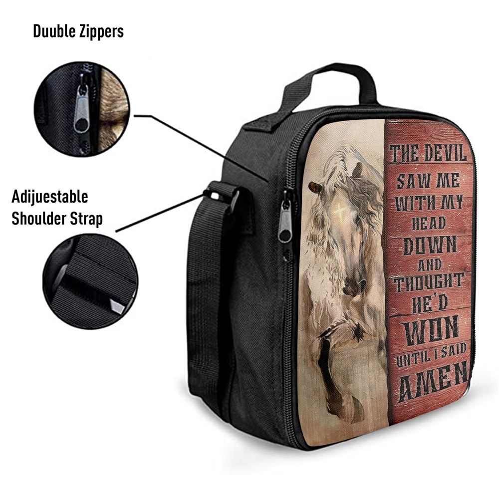 White Horse The Devil Thought He'd Won Until I Said Amen Lunch Bag For Men And Women, Spiritual Christian Lunch Box For School, Work