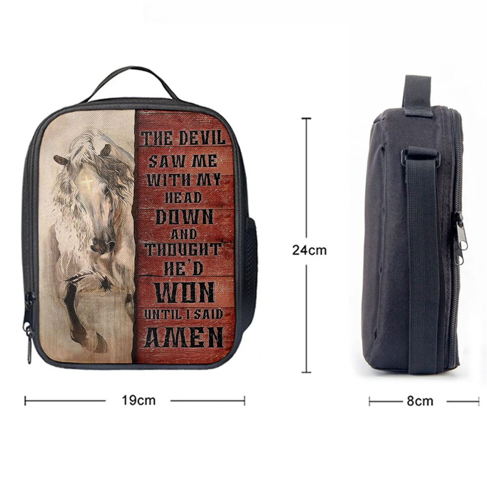 White Horse The Devil Thought He'd Won Until I Said Amen Lunch Bag For Men And Women, Spiritual Christian Lunch Box For School, Work