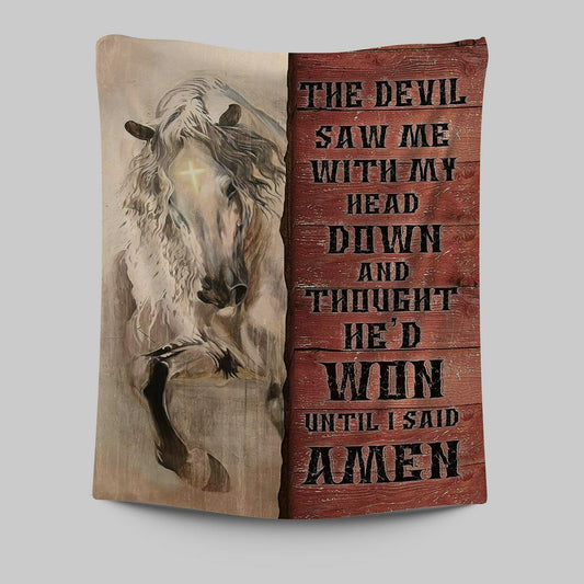 White Horse The Devil Thought He'd Won Until I Said Amen Tapestry Art - Christian Art - Bible Verse Wall Art - Religious Home Decor