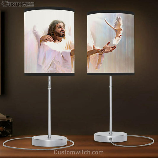 White Jesus And The Dove Table Lamb Gift - Jesus Table Lamb - Christian Lamb Gift - Jesus Bedroom Decor