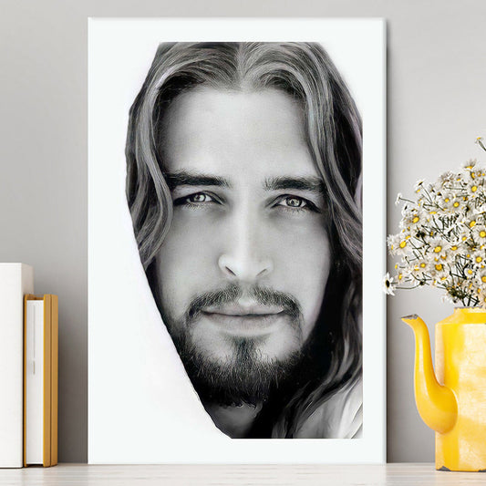 White Jesus Christ Portrait - Jesus Picture - Face Of Jesus Canvas Wall Art - Christian Wall Canvas - Religious Canvas Prints