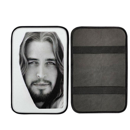 White Jesus Christ Portrait - Jesus Picture - Face Of Jesus Car Center Console Cover, Christian Car Interior Accessories