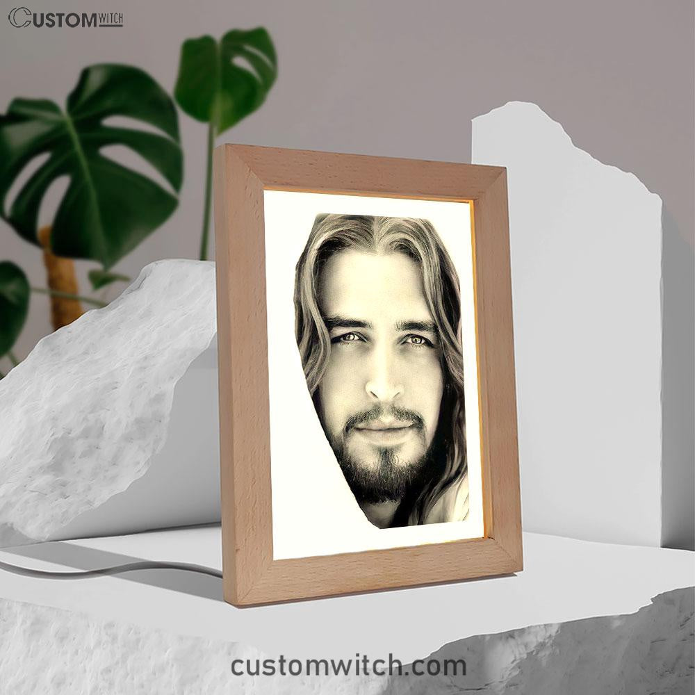 White Jesus Christ Portrait - Jesus Picture - Face Of Jesus Frame Lamp Art - Christian Frame Lamp - Religious Gifts Night Light