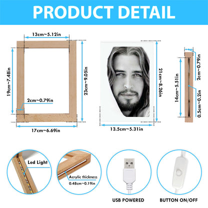 White Jesus Christ Portrait - Jesus Picture - Face Of Jesus Frame Lamp Art - Christian Frame Lamp - Religious Gifts Night Light
