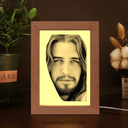 White Jesus Christ Portrait - Jesus Picture - Face Of Jesus Frame Lamp Art - Christian Frame Lamp - Religious Gifts Night Light