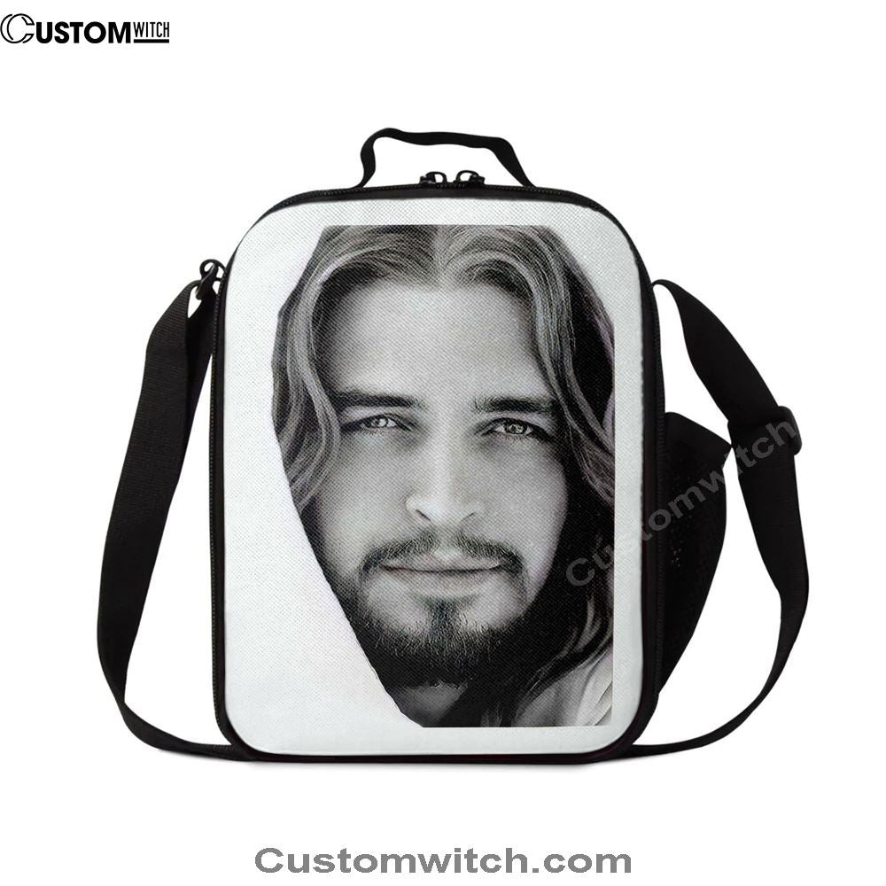 White Jesus Christ Portrait - Jesus Picture - Face Of Jesus Lunch Bag For Men And Women, Spiritual Christian Lunch Box For School, Work