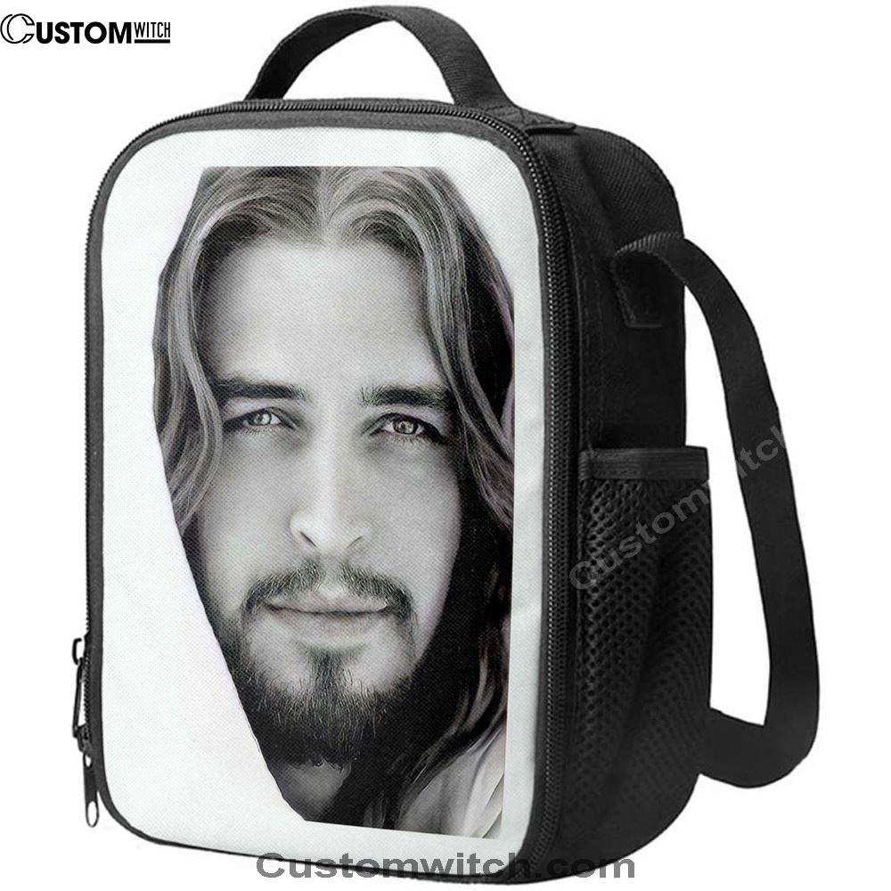 White Jesus Christ Portrait - Jesus Picture - Face Of Jesus Lunch Bag For Men And Women, Spiritual Christian Lunch Box For School, Work