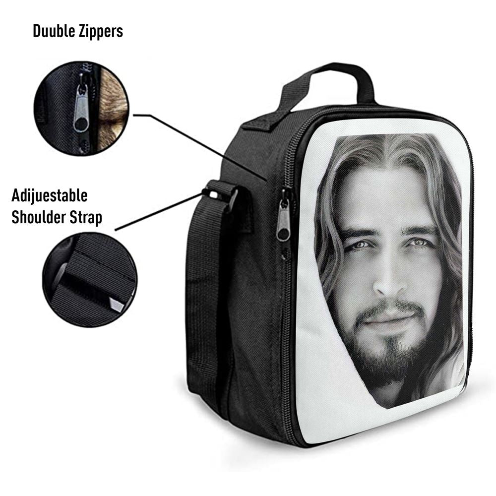 White Jesus Christ Portrait - Jesus Picture - Face Of Jesus Lunch Bag For Men And Women, Spiritual Christian Lunch Box For School, Work