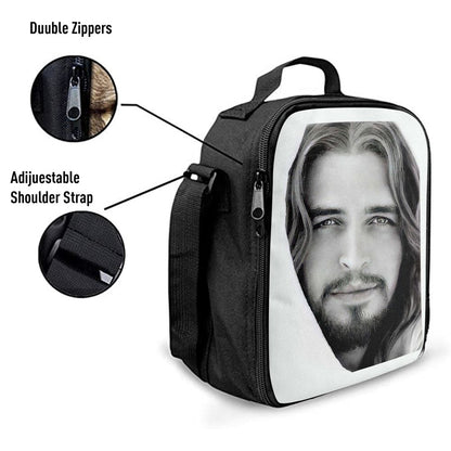 White Jesus Christ Portrait - Jesus Picture - Face Of Jesus Lunch Bag For Men And Women, Spiritual Christian Lunch Box For School, Work