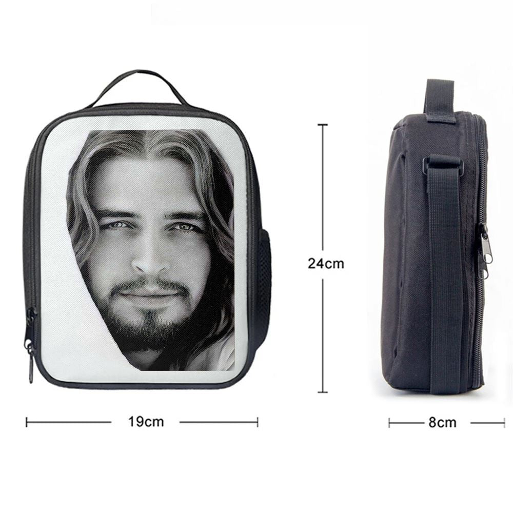 White Jesus Christ Portrait - Jesus Picture - Face Of Jesus Lunch Bag For Men And Women, Spiritual Christian Lunch Box For School, Work