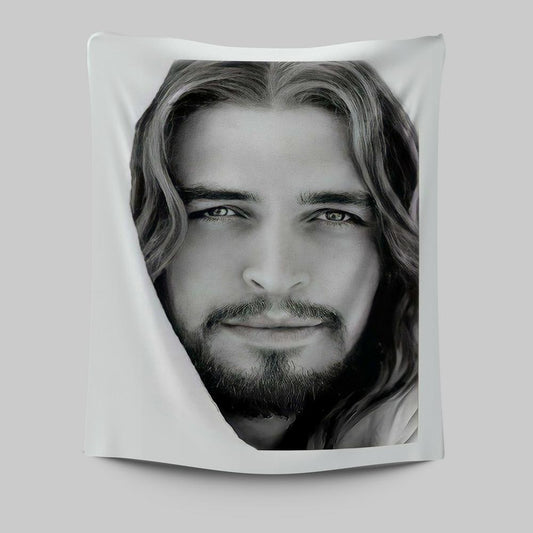 White Jesus Christ Portrait - Jesus Picture - Face Of Jesus Tapestry Wall Art - Christian Wall Tapestry - Religious Tapestries Wall Hanging Prints