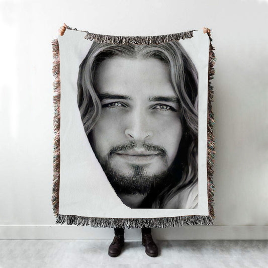 White Jesus Christ Portrait - Jesus Picture - Face Of Jesus Woven Throw Blanket - Christian Wall Woven Blanket - Religious Woven Blanket Prints