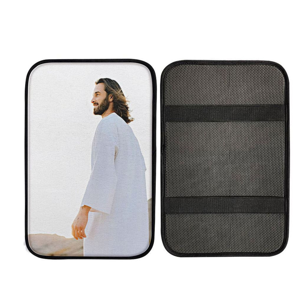 White Jesus Picture - Jesus Car Center Console Cover 1 - Jesus Car Armrest Pad, Christian Car Interior Accessories