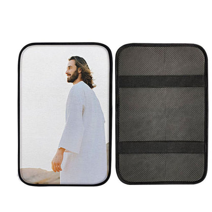 White Jesus Picture - Jesus Car Center Console Cover 1 - Jesus Car Armrest Pad, Christian Car Interior Accessories