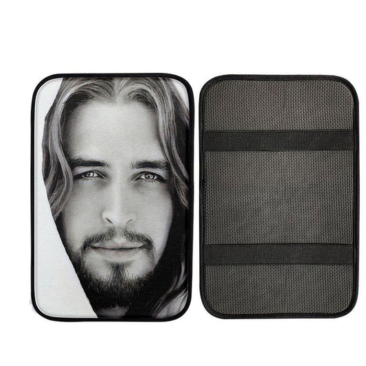 White Jesus Picture 2 - Jesus Car Center Console Cover - Jesus Car Armrest Pad, Christian Car Interior Accessories