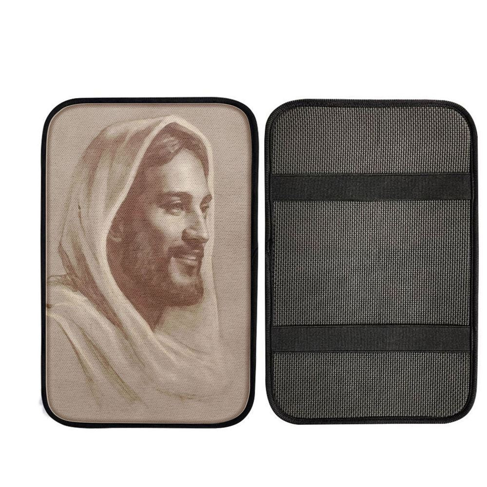 White Jesus Picture 5 - Jesus Portrait - Jesus Car Center Console Cover - Jesus Car Armrest Pad Interior Accessories