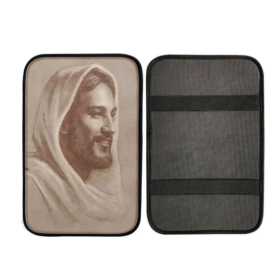 White Jesus Picture 5 - Jesus Portrait - Jesus Car Center Console Cover - Jesus Car Armrest Pad Interior Accessories