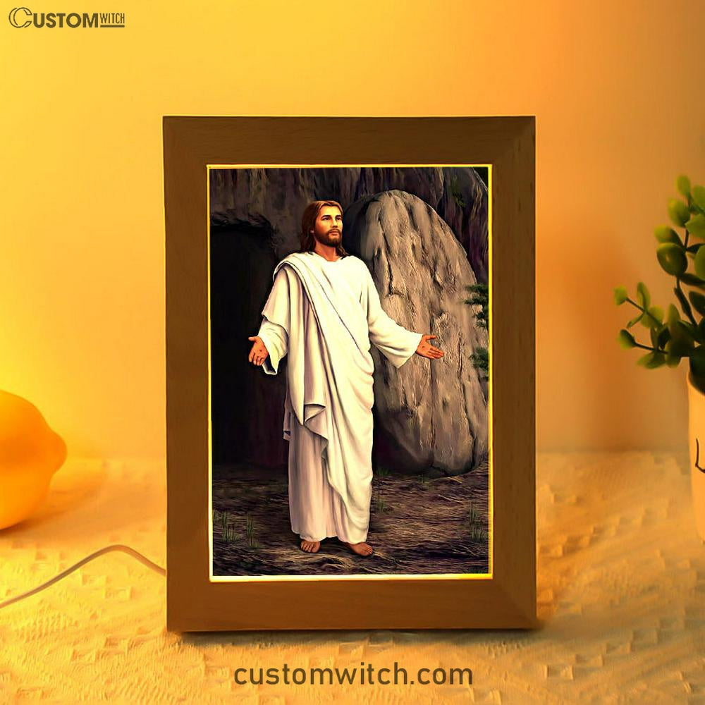 White Jesus Picture 6 - He Is Risen Frame Lamp - Jesus Frame Lamp Art - Christian Art - Jesus Decor