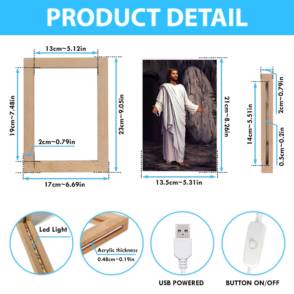 White Jesus Picture 6 - He Is Risen Frame Lamp - Jesus Frame Lamp Art - Christian Art - Jesus Decor