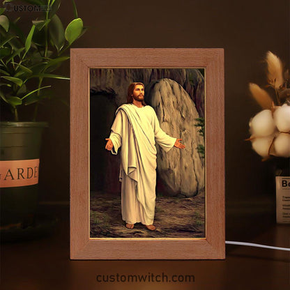 White Jesus Picture 6 - He Is Risen Frame Lamp - Jesus Frame Lamp Art - Christian Art - Jesus Decor