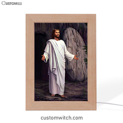 White Jesus Picture 6 - He Is Risen Frame Lamp - Jesus Frame Lamp Art - Christian Art - Jesus Decor