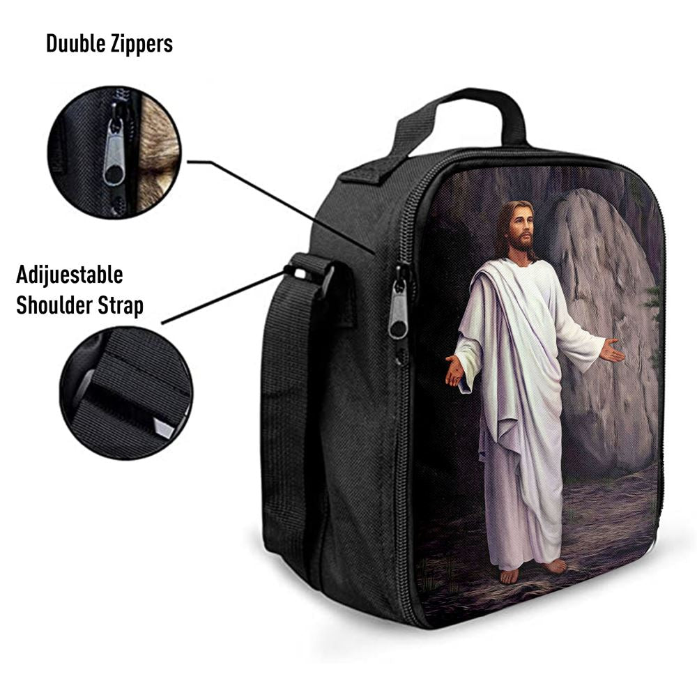 White Jesus Picture 6 - He Is Risen Lunch Bag For Men And Women - Jesus Lunch Bag For Men And Women, Spiritual Christian Lunch Box For School, Work