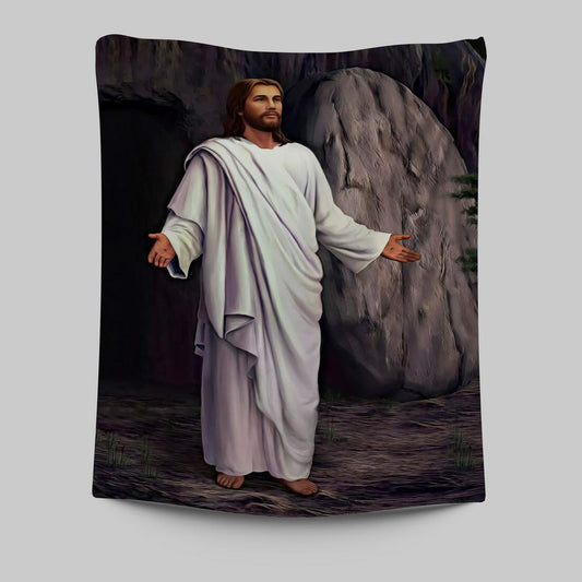 White Jesus Picture 6 - He Is Risen Tapestry - Jesus Tapestry Wall Art - Christian Wall Art - Jesus Wall Decor