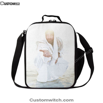 White Jesus Picture Lunch Bag, Spiritual Christian Lunch Box For School, Work