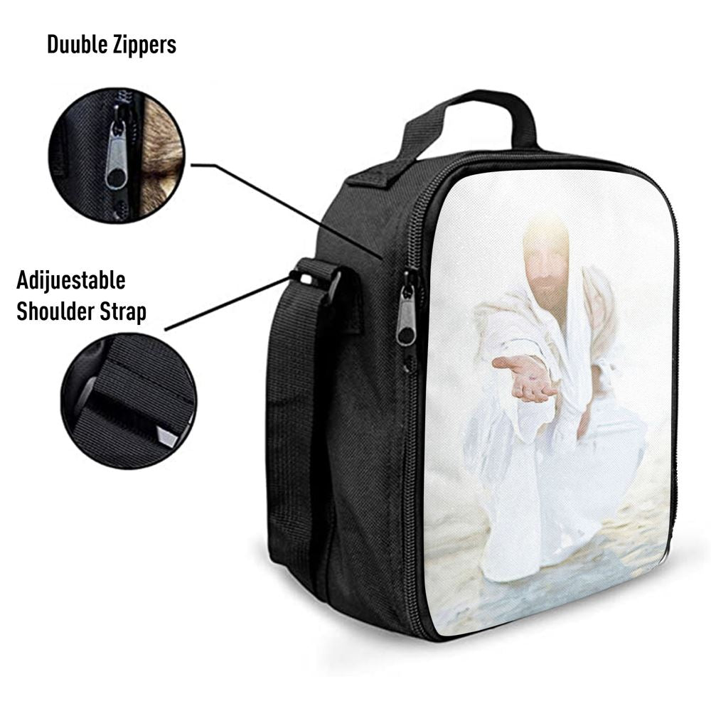 White Jesus Picture Lunch Bag, Spiritual Christian Lunch Box For School, Work