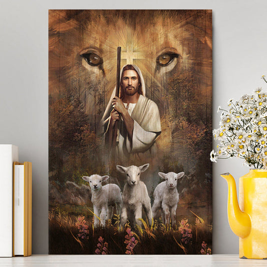 White Lamb Lion's Eyes Walking With Jesus Canvas Wall Art - Christian Canvas Prints - Bible Verse Canvas Art