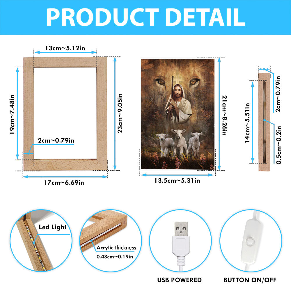 White Lamb Lion's Eyes Walking With Jesus Frame Lamp Art - Christian Night Light - Bible Verse Wooden Lamp