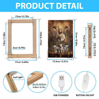 White Lamb Lion's Eyes Walking With Jesus Frame Lamp Art - Christian Night Light - Bible Verse Wooden Lamp