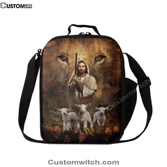 White Lamb Lion's Eyes Walking With Jesus Lunch Bag For Men And Women, Spiritual Christian Lunch Box For School, Work