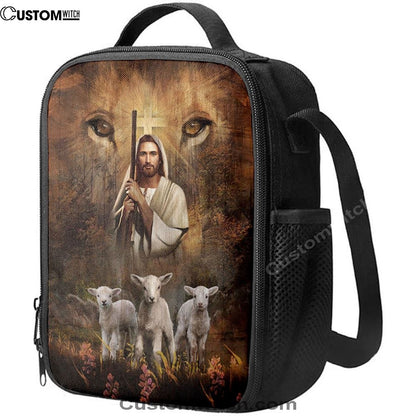 White Lamb Lion's Eyes Walking With Jesus Lunch Bag For Men And Women, Spiritual Christian Lunch Box For School, Work