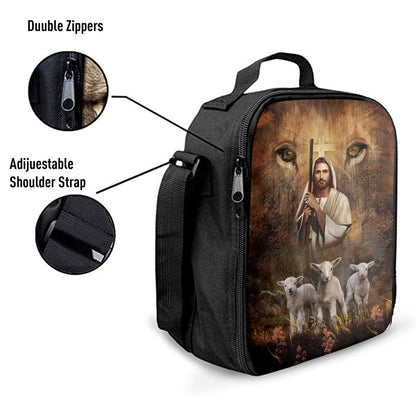 White Lamb Lion's Eyes Walking With Jesus Lunch Bag For Men And Women, Spiritual Christian Lunch Box For School, Work