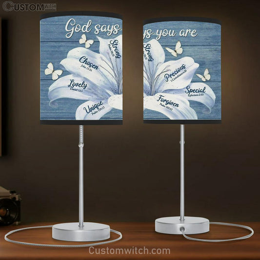 White Lily - God Says You Are Christian Table Lamb Gift Print - Christian Bedroom Decor