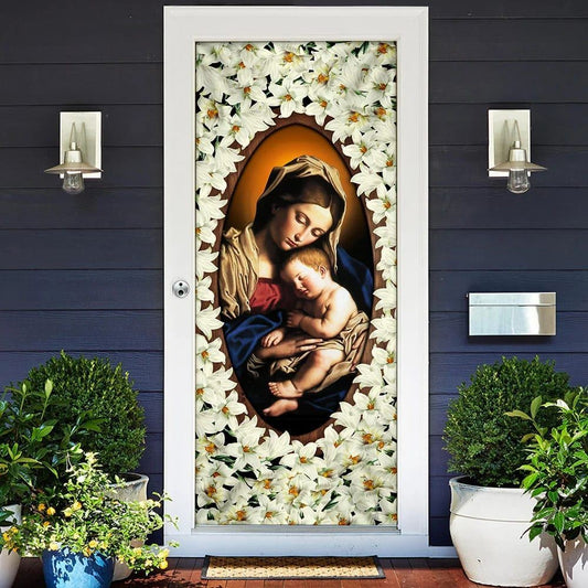 White Lily Of The Blessed Trinity Door Cover, Christian Door Decor, Door Christian Church, Christian Door Plaques