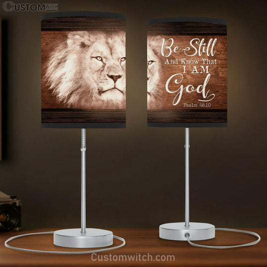 White Lion Be Still And Know That I Am God Table Lamb Art - Bible Verse Lamb Gift - Christian Bedroom Decor