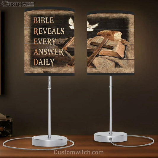 White dove Bible reveals every answer daily Table Lamb Gift - Bible Verse Table Lamb - Religious Bedroom Decor