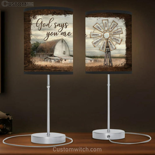 Windmill Rustic Barn God Says You Are Table Lamb Art - Bible Verse Lamb Gift - Christian Bedroom Decor