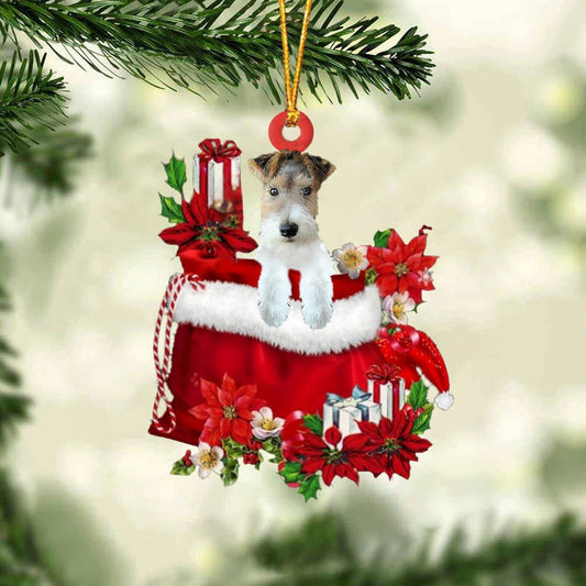 Wire Fox Terrier In Gift Bag Christmas Ornament, Christmas Gift, Christmas Tree Decorations, Christmas Ornament 2023