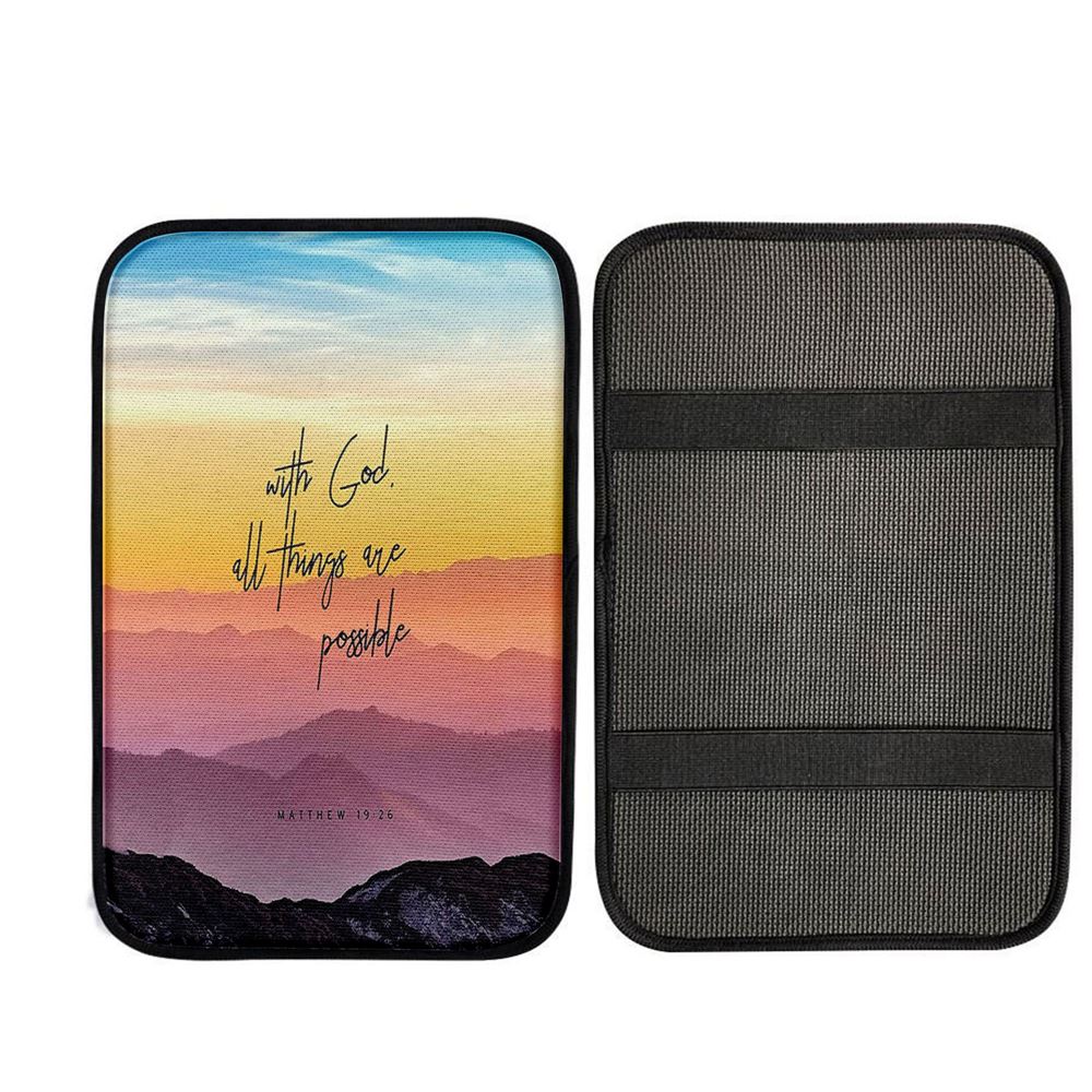 With God All Things Are Possible - Matthew 19 26 Car Center Console Cover, Bible Verse Car Interior Accessories